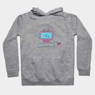 cute computer cat with keyboard and mouse Hoodie